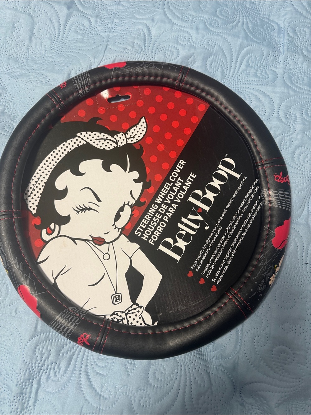 Betty Boop Black & Red Polka Dot Steering Wheel Cover